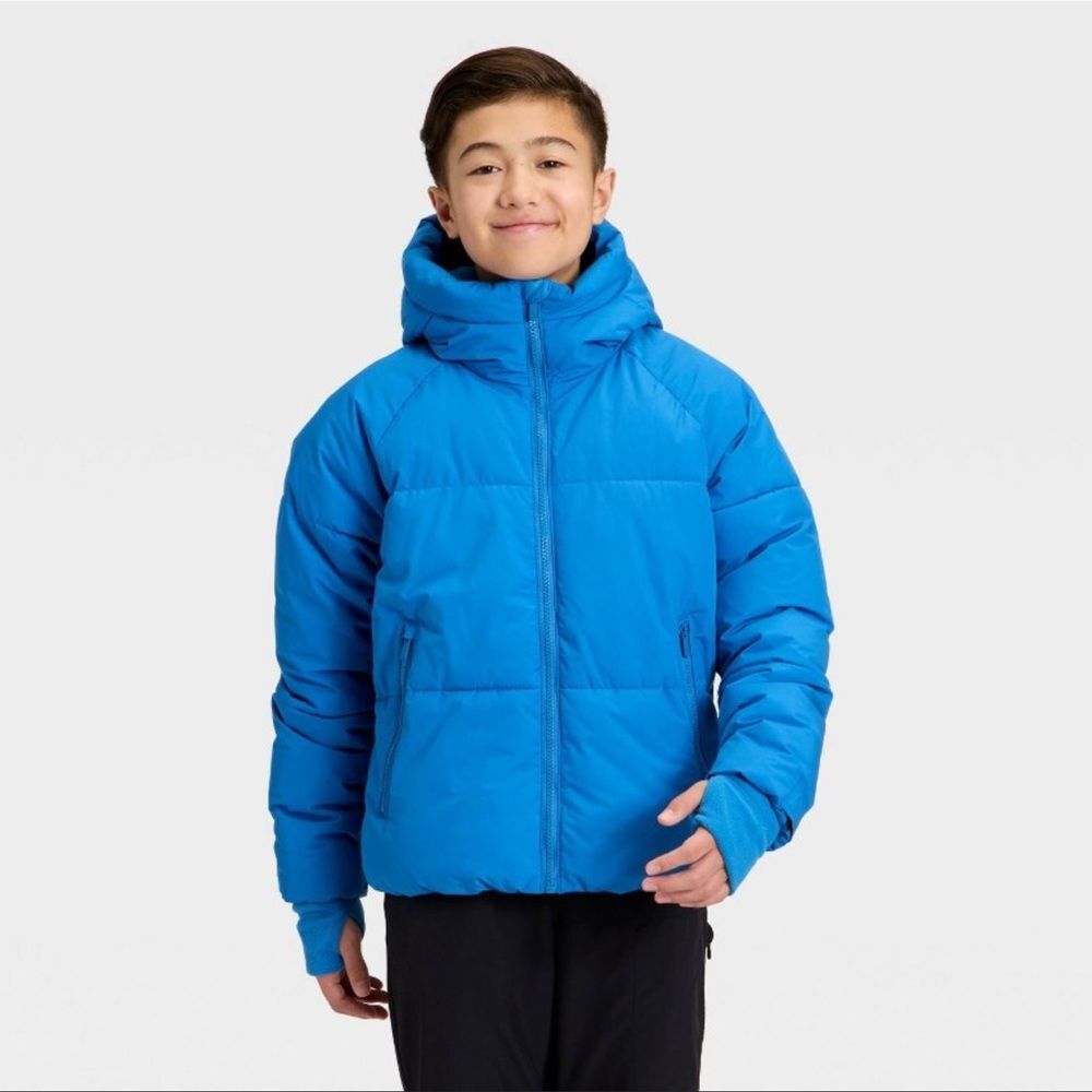 All In Motion Boys Puffer Hooded Jacket - Blue Size Extra Small (4/5) NWT